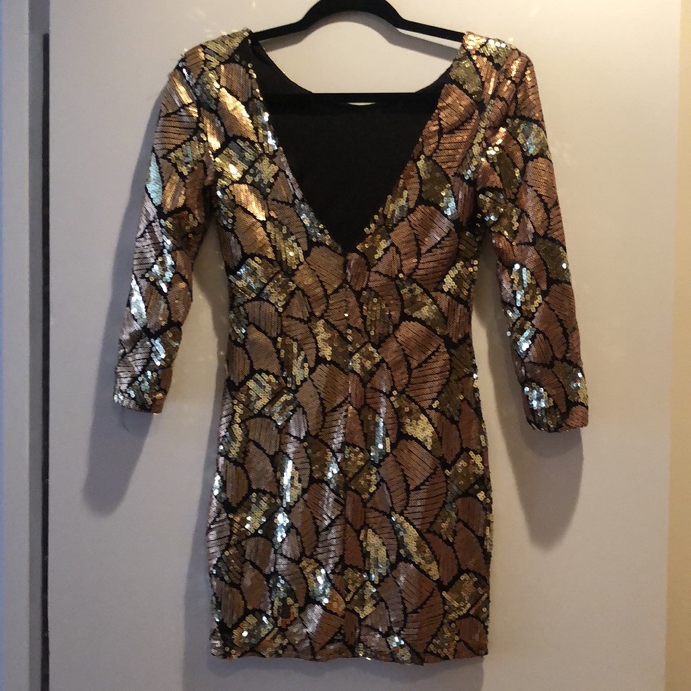 Sequined gold and bronze mini dress - Picture 3 of 7